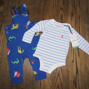 Joules baby boys 2 piece knit overalls lbodysuit outfit size 3-6 months animals